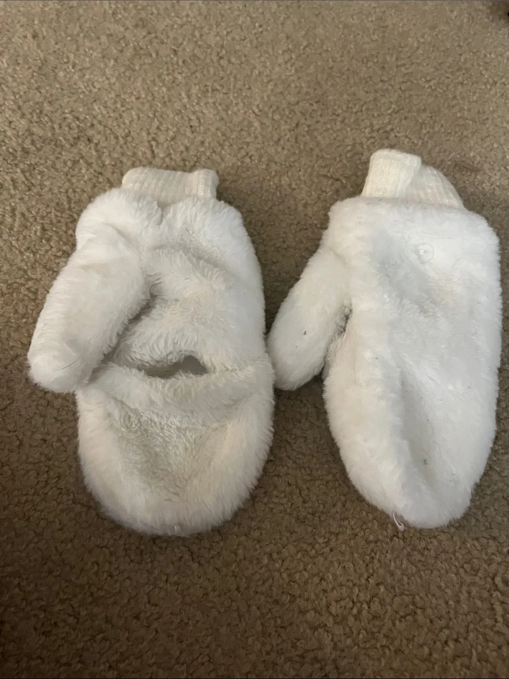 Cozy White Faux-Fur Kids Mittens